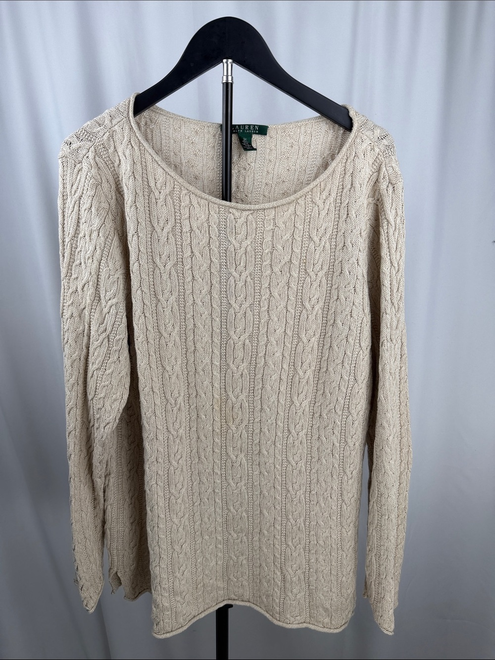 Lauren Ralph Lauren Cream Cable Knit Cotton Sweater 2X